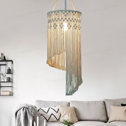 Pastoral style woven chandelier, personalized duplex floor living room decoration chandelier, creative woven model room chandeli