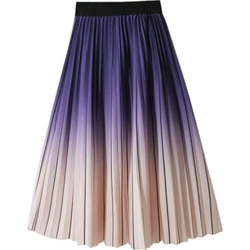 Gradient Color Contrast Pleated Skirt Womens Skirts Womens 2021 Autumn Long Skirts For Women High-waisted Skirt Y2k Midi Skirt