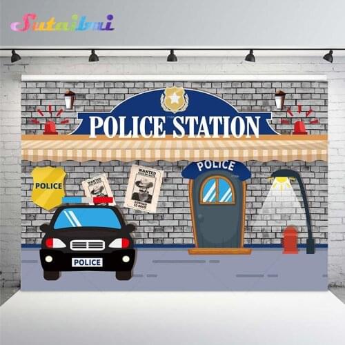 Police Theme Happy Birthday Backdrop Decorations Police Station Party Background Baby Shower Photo Booth Props Cake Table Decor