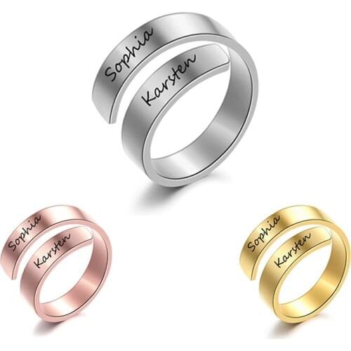 Adjustable Personalized Rings for Women Engraved Name Stainless Steel Ring Custom Names Promise Jewelry Gifts for Lover