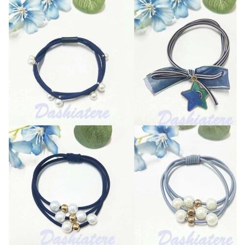 4pcs/lot Dark Blue Elastics for Hair Ornaments Scrunchies Set Teenage Girls Accessories Simple Hairbands Star Head Bands Ropes