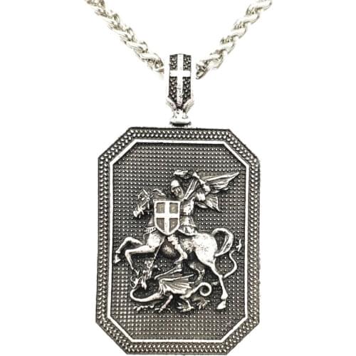 Nostalgia St. George Protect Me Saint Prayer Religious Pendant Necklace Protection Amulet Talisman Jewelery