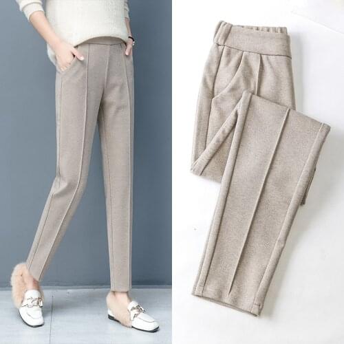 Woolen Pants Women Ankle Length Pant 2020 Fall Winter Trousers New Casual Straight Tube Pants Loose Wool Pocket Harem Pants 257