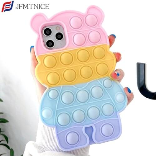 3D Cute Bear Case for Xiaomi Redmi 9A 9C 9T Note 9T 10 9 8 Pro Poco X3 F2 Pro M3 F3 Mi 11 10T Lite Relieve Stress Silicone Cover