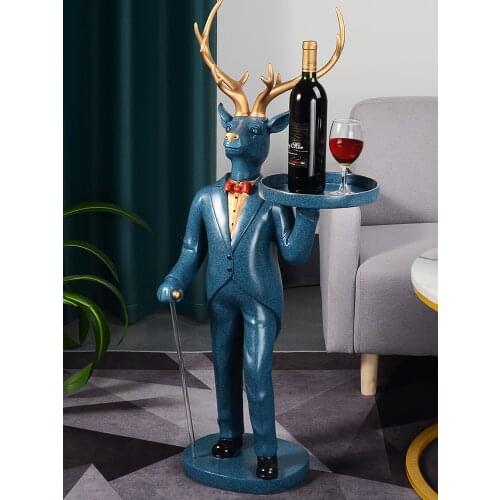 Nordic Decoration Home Animal Figurines Gentleman Deer With Tray Figurine Statue Home Decor Room Large Ground Resin Sculpture
