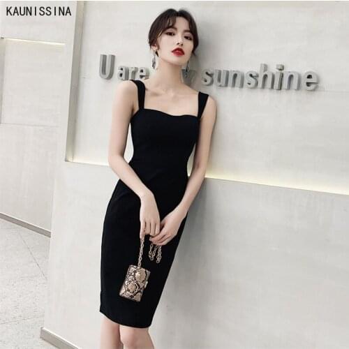 KAUNISSINA Sexy Black Party Dress Women Sleeveless Knee-Length Bodycon Cocktail Dresses Club Night Vestidos Formal Prom Gown
