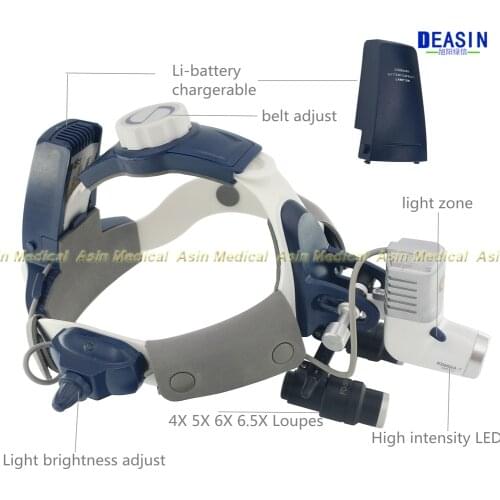 Dental Medical Magnifier Loupes With High Power LED Light 2 Rechargeable Battery 4.0X /5.0X/6.0X/6.5X For Stomatology Oral ENT