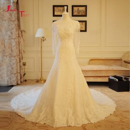 Jark Tozr Custom Made Long Sleeve Backless Pearls Sequins Appliques Flowers Lace Sexy Wedding Dresses 2019 China Bridal Gowns