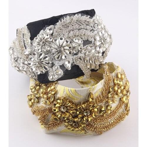 Gorgeous rhinestone leaf flower headband New fashion slippery silk fabric inlaid with rhinestone flower personality headband 921