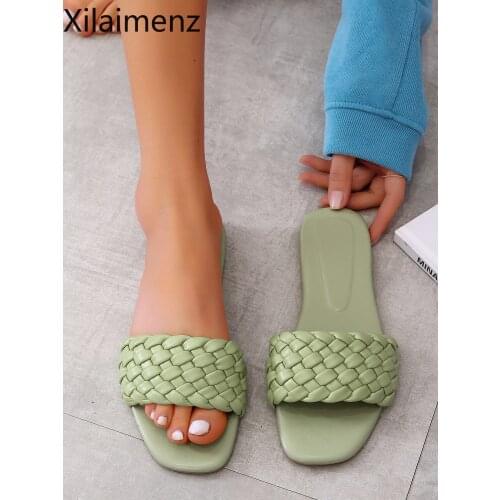 High Quality Casual Women Slipper Weave Home Ladies Flat Sandal Summer Comfortable Round Head Toe Solid Color Daily Women Shoes