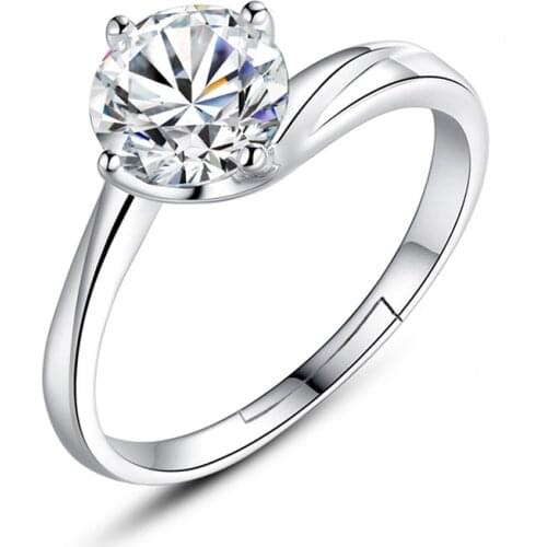 100% 925 sterling silver fashion shiny crystal women wedding ring jewelry ladies' open ring birthday gift drop shipping