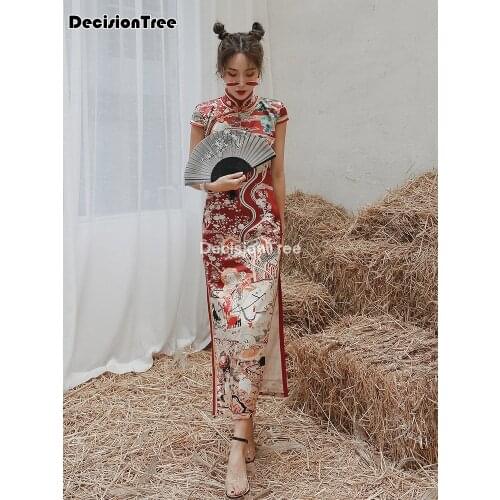 2021 national cheongsam chinese dress for women flower print tangsuit qipao dresses elegant long cheongsam dress oriental dress