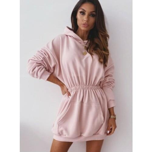 Autumn Long Sleeve Womens Hoodies Dress High Waist Pocket Female Sweatershhirt 2021 New Casual Fashion Sports Ladies Clothes