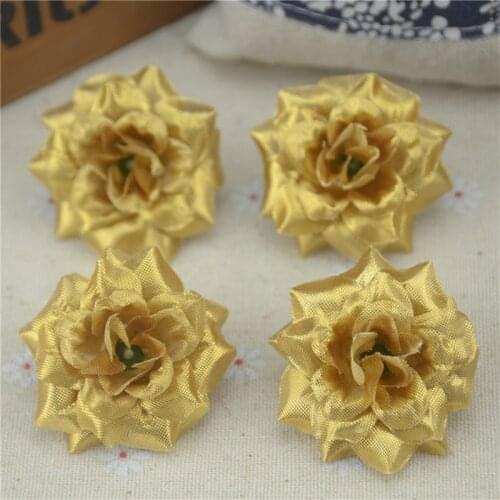 100Pcs 3 Layer Gold Handmade Mini Artificial Silk Rose Flowers Heads DIY Scrapbooking Garland Fake Flower For Wedding Decorative