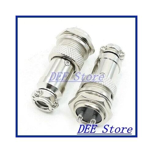 16mm Dia Mounting Thread 2Pin Metal Aviation Connectors Plugs 2 Pcs