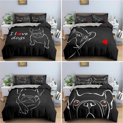 Cute Cartoon Bulldog Pattern Duvet Cover Set King Full Size Bedding Set For Bedroom Decor Soft Cozy Quilt/Comforter Cover 2/3PCS
