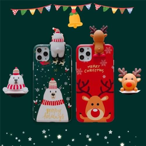 3D Christmas Cute Bear Deer Case For iPhone XR 11 Pro XS Max X 5 5S Silicone Matte Cover For iphone 7 8 6 S 6S Plus 7Plus Case
