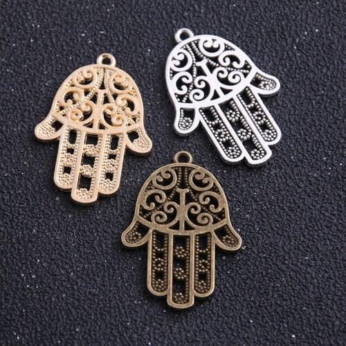 4pcs/lot 24*30mm Three color Metal Alloy Hand of Fatima Charms Jewelry Hand Charms