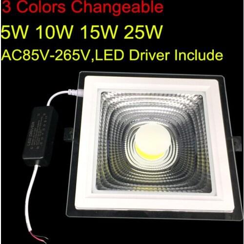 5W 10W 15W 25W 3 Colors Changeable Glass LED Downlight Recessed LED Panel Light Spot Ceiling Down Light AC110V 220V +LED Driver