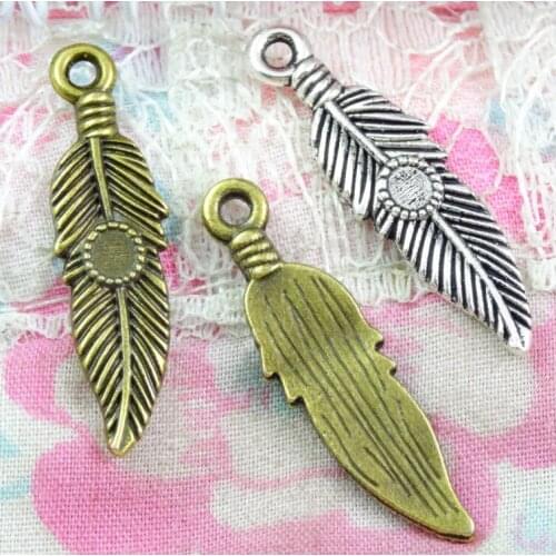 60pcs 8.5*30MM Antique Silver Plated/Antique Bronze Feather Charms Necklace Bracelet Pendants DIY Jewelry Material Findings