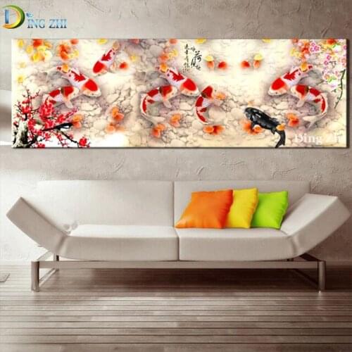 Mosaic Diamond Painting Chinese Style Pond Koi Flowers 5D Diy Full Square Round Drill Embroidery Cross Stitch Decoration Poster