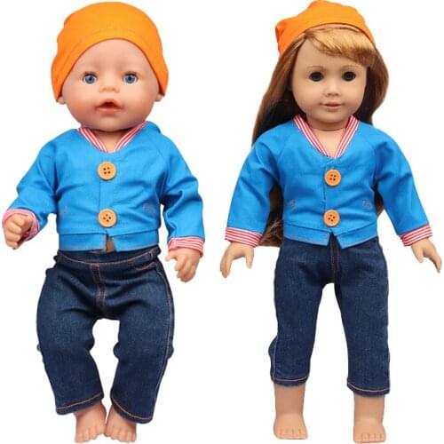 2021 New Pattern Clothes Long Sleeve V-neck Button Denim Suit Fit 18 Inch American&43cm Baby New Born Doll Clothes Accessories