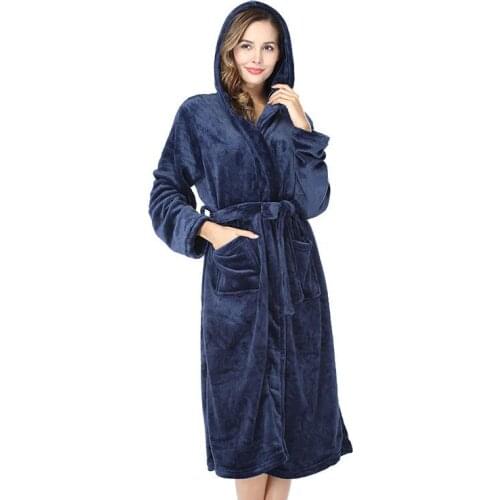 Hooded Women Bathrobe Coral Fleece Robe Warm Sleepwear Nightgown Casual Winter New Home Clothing Nightwear Intimate Lingerie