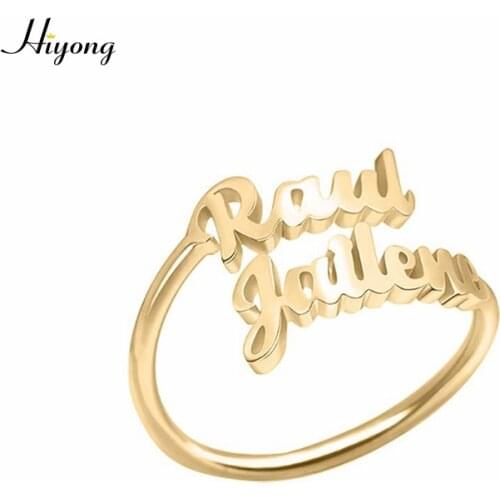 HIYONG Customized Name Ring Stainless Steel Personalized Custom Ring Gold Silver Color Double Letter Rings Customizable Jewelry