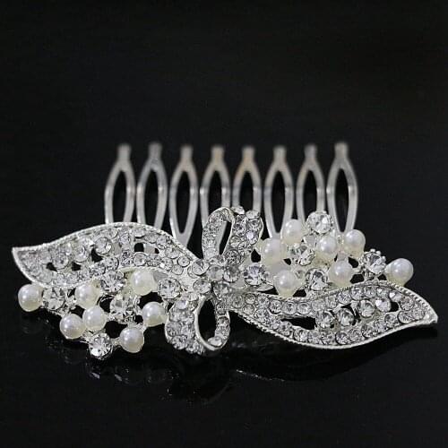 Exquisite Butterfly Bow White Crystal Shell Bridal Hair Combs Hairpin Weddings Ceremony Headdress Jewelry B1267-6