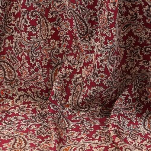 1 Meter Red Paisley Printing Summer Dress Cheongsam Fabric Pure Mulberry Silk Crepe De Chine