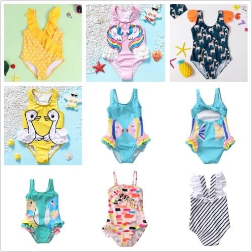 New 2019 Girl swimsuit 2~8Y Girls Swimwear one piece Children Swimsuit Kids Tankini Bathing Suit Unicorn Beachwear-SW369MIX