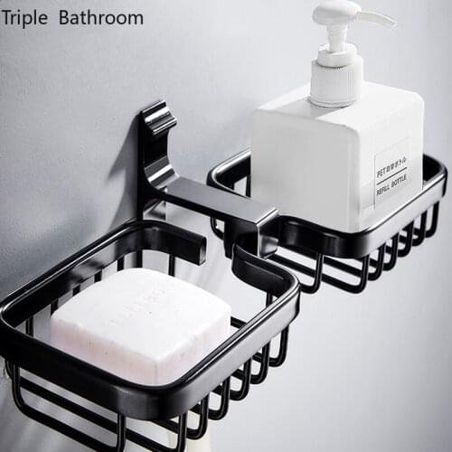 Punch-free Soap Dish Aluminum Alloy Wall-mounted Draining Restroom Organizer Soap Holders Kitchen Bathroom Accessories