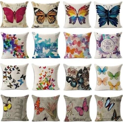 Cute Butterfly Printed Cushion Cover Pattern Decorative Pillow Case Linen Square Throw Pillow Cover Home Textile