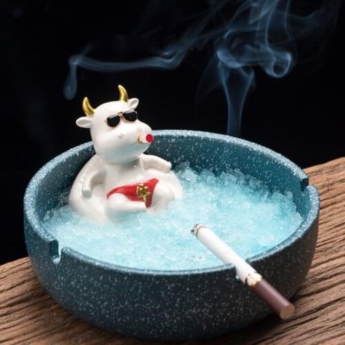 Newest Creative Cartoon Ashtray Cow Ceramic Large Capacity Cute Animal Ashtrays Home Decoration Gift for Boyfriend 2021