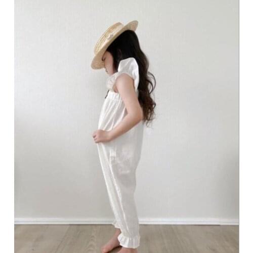 2021 new girls ruffles overalls cotton linen summer girls jumpsuit