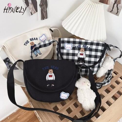 2021 new messenger bag ladies canvas print cute bear bag girl sweet cartoon student shoulder bag school bag