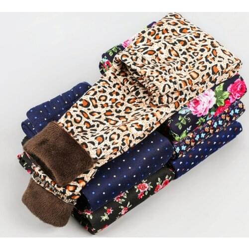 Autumn Winter Baby Girls Leggings Thick Warm Dot Pants Kids Girl Leopard Velvet Pants Children Vintage Flowers Trousers KF042