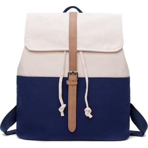 Panelled backpack female canvas bag Preppy style student school bag for girls teenagers women anti theft backpack for travelling