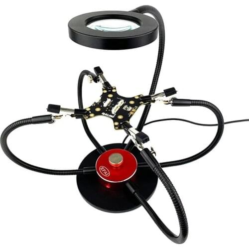 Soldering Iron Holder USB LED Lights 8X Magnifying Glass 4 pcs Flexible Arms Soldering Station Third Hand Welding Tool