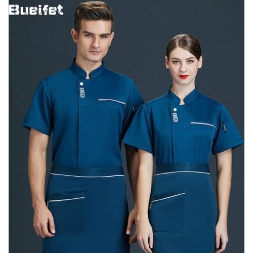 Food Services Cooking Cloth Summer Short Sleeve Kitchen Chef Uniform Restaurant Hotel Bakery Clothing Shirt Breathable Overalls
