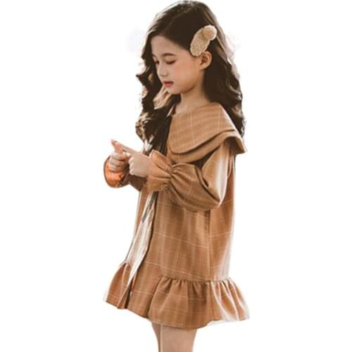 Dress For Girls Plaid Girl Party Dress Fashion Turn Down Collar Kids Dress School Autumn Novelty Childrens Clothing For Girls