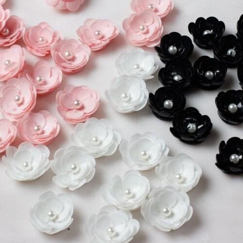 50pieces/lot hot popular pink sequins mixed off white pearl Beaded 3d flower DIY Fashion clothes dress accessories 3cm