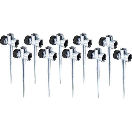 10 Pack 1/2 Inch Flow Thru Lawn Sprinkler Spike Base, Watering Sprinklers for Yard, Lawn and Grass Irrigation