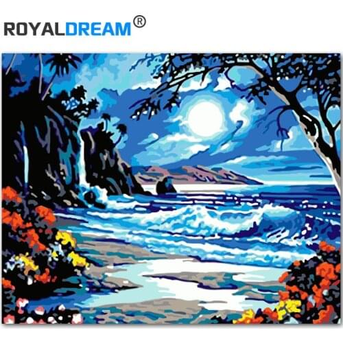 ROYALDREAM Sea View And Listen To The Sound Of Waves IY Painting By Numbers Kit Paint On Canvas Painting Calligraphy For Home