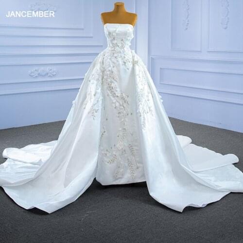 RSM67282 White Elegant Tube Top Wedding Dress Bride Women Party Celebration Banquet Appliques Printed Gown свадебное платье