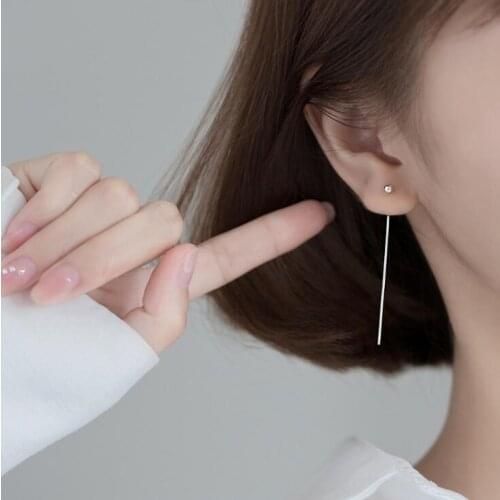 Silver Thread Earrings 100% 925 Sterling Silver Drop Earrings Silver Jewelry