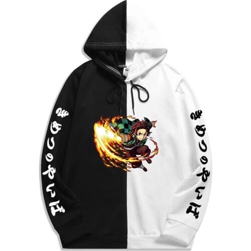 Patchwork Thin Spring Summer Japan Anime Demon Slayer Hoodies Sweatshirts Tanjiro Cartoon Hoodies Oversize Streetwear Tops
