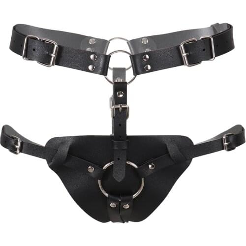 Panties for Woman Underwear Adjustable Buckle High Waist Faux Leather Briefs O Ring Connected G-String Thongs Lingerie Clubwear