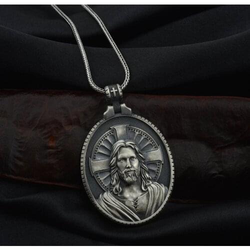 Christian Jesus Mens Pendant Catholic Cross Necklace Vintage Religious Accessories Jesus Commemorative Medal