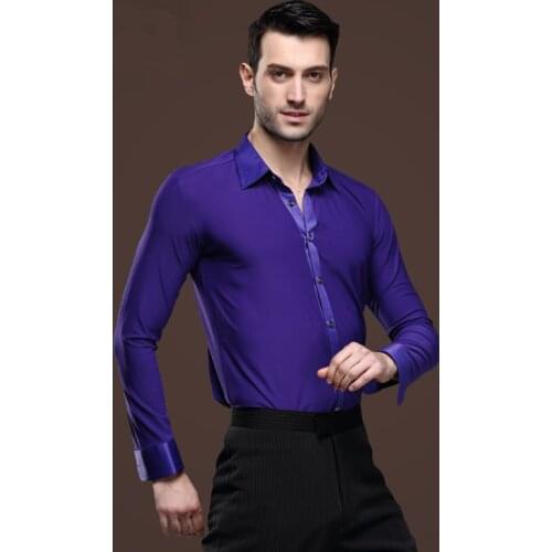 High quality Man Ballroom Dance Tops Long Sleeve Mens Latin Dance Shirts Lapel/Collar Practice/Performance Dance wear Tops